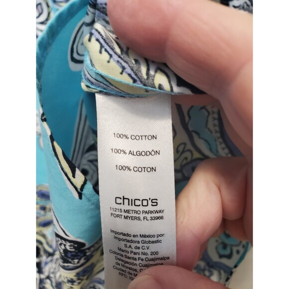Chico's No Iron Cotton Blue Paisley Button-Back Button-Up Shirt Size 1 MEDIUM - Picture 5 of 7